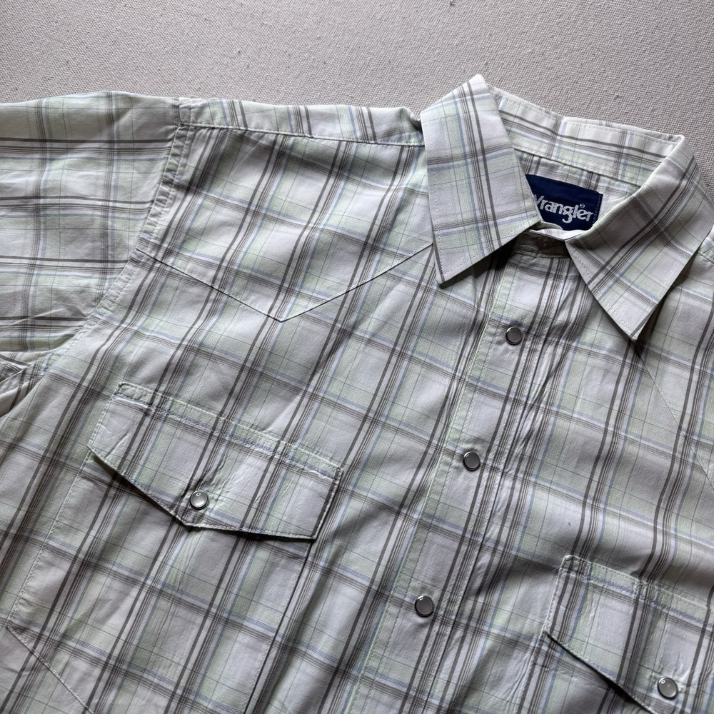 Wrangler Shirt Mens Large Tall Green Striped Western Pearl Snaps Short Sleeve